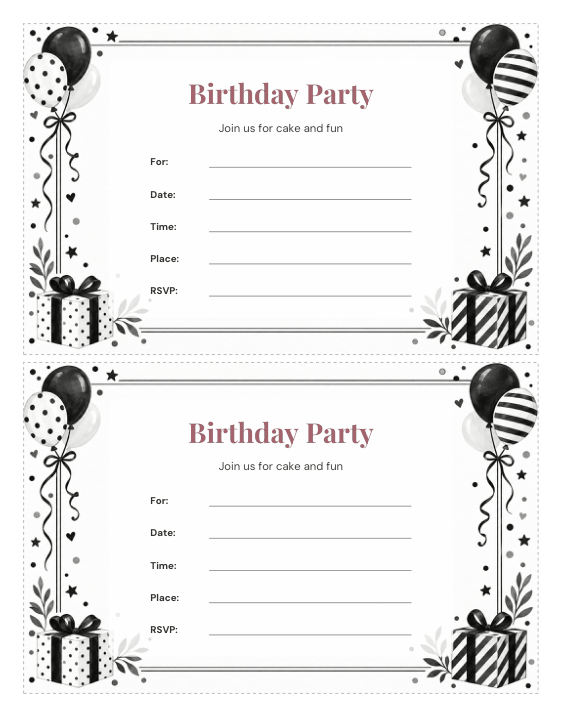 Preview of Black and White Birthday Invitation Template