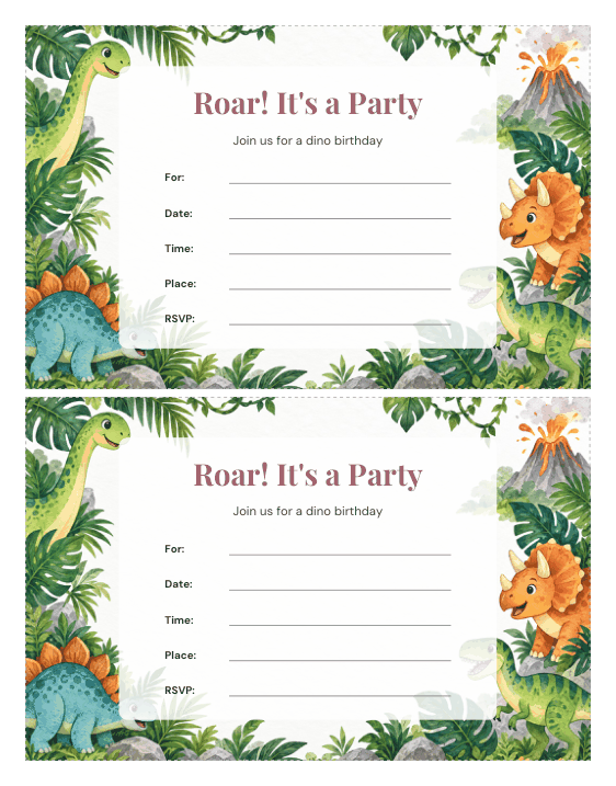 Preview of Dinosaur Birthday Invitation Template