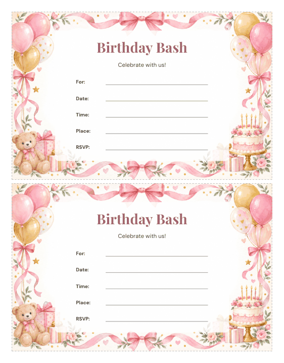 Preview of Birthday Invitation Template for a Girl