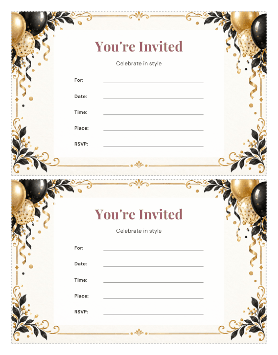 Preview of Gold and Black Birthday Invitation Template