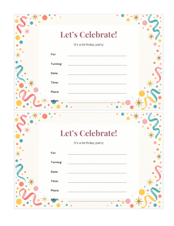 Preview of Printable Confetti Invitation