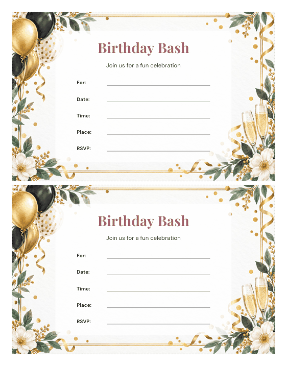 Preview of Free Printable Birthday Invitations for Adults