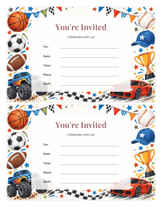 Preview of Free Printable Birthday Invitations for Boys