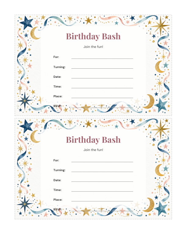Preview of Printable Stars Invitation Template